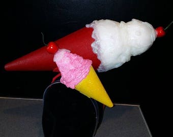 Ice Cream Headpiece sweet pinup headdress retro fruit cherries cone fascinator melting