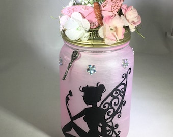 Fairy Mason Jar Lantern - Fairy Luminaire - Fairy Flameless Votive Holder - Pink Fairy Mason Jar Nightlight - Tea Light Candle Holder