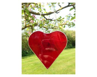 Stained Glass Red Heart Suncatcher Decoration