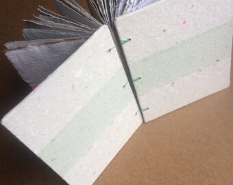 Grey and green journal, handmade paper, book, sketch book, travel journal, guest book, recycled paper, guestbook, diary, homemade paper