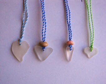 Sea glass heart pendant necklace, Natural sea glass jewelry, Handmade Love gift, Valentine gift, Kids jewelry, Heart shape sea glass