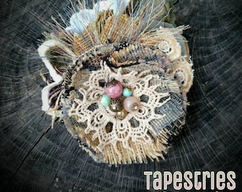 TAPESTRIES COLLECTION-Upcycled Fabric Flower Brooch-Desert Song