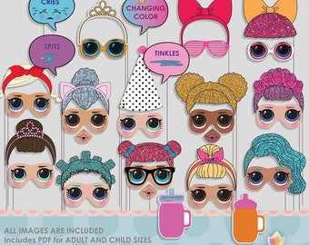 Little Dolls Photo Booth Props for colorful doll party