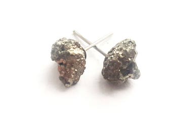 Pyrite earrings, fools gold earrings, stud earrings, raw pyrite jewelry, gift under 20, crystal earring, iron pyrite, natural stone jewelry