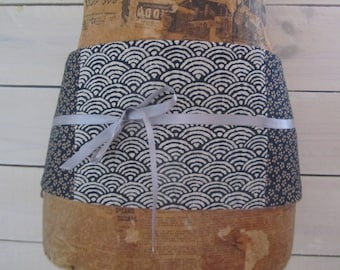 Wide obi belt, mini-corset patchwork of fabrics: seigaiha motif, Navy Blue sakuramon