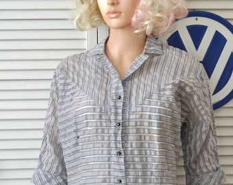 Vintage 40s Womens Sheer Daywear Blouse Shirt Top Mid Century Costume Display Pattern Distressed as is Opera 34 Rhinestone Buttons