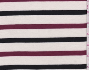 Cream/Black/Berry Stripe Sweater Knit, Fabric By The Yard