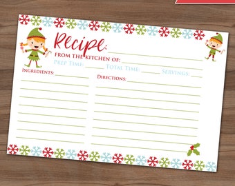 Recipe Cards Christmas Cookie Exchange Editable 4 x 6 Recipe