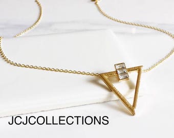 Triangle Necklace, CZ Diamond Necklace