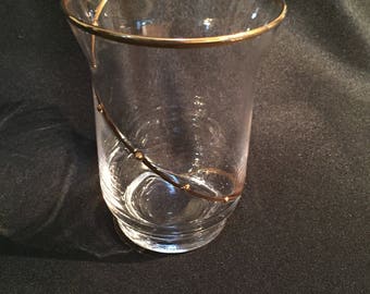 Vintage Glass Vase With Gold Accents