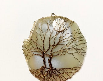Full Moon Tree-of-Life Agate Slice Sun Catcher, One of a Kind SunCatcher, Sun Catcher, Gemstone, Wire Wrapped Tree, Window Decor, Home