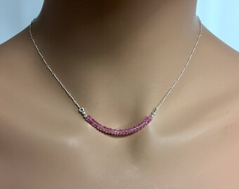 Pink Sapphire Gemstone Bar Necklace in Sterling Silver
