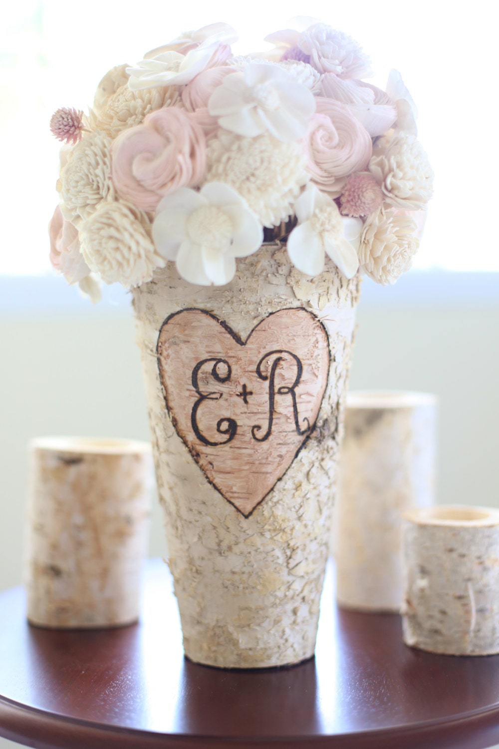 Personalized Birch Vase Rustic Custom Wedding Bridal Shower