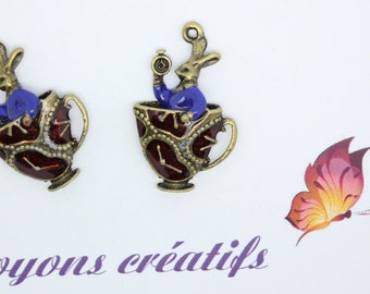 Bronze enamel cup-30x18mm SC69087 rabbit charm pendant charm