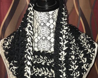 Crochet Cowl Neck Warmer - Black/White