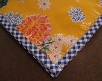 Square Yellow Mum Floral Print Oilcloth Tablecloth