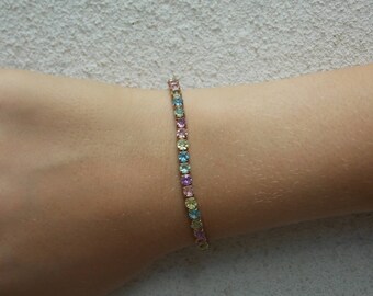 Pink Green Blue Rhinestone Tennis Bracelet