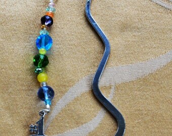 On sale Pretty Handmade "#1 Mama" Beaded Bookmark, Sterling Charm, Multi-Colored Beads, Mother's Day