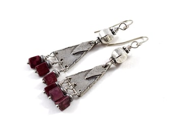 Handmade Pewter Earrings, Pewter Earrings, Wire Earrings, Boho Earrings, Artisan Earrings, Industrial Earrings, Burgundy Earrings, AE215