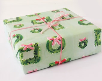 Christmas Wrapping Paper: Wreaths in Mint