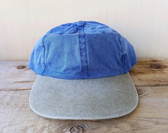 Vintage 90s Blank Denim Strapback Hat Two Toned Olive Bill Baseball Dad Cap Minimal Plain Training Deadstock Falcon Ballcap