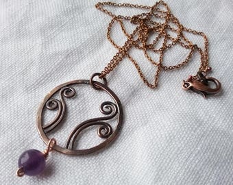 Small delicate amethyst copper february birthstone pendant necklace freya mackerel sky jewelry earthy boho