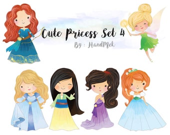 Cute princess clipart set 4 : Instant Download PNG file - 300 dpi