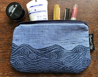 Hand printed really useful pouch / case / makeup case / notions case / purse / pencil case