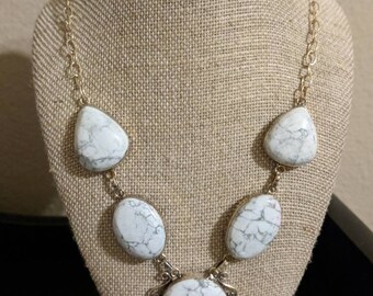Genuine natural howlite statement Y necklace