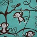 Snuggle Flannel - Playing Brown Monkeys - Print on Teal Green all Cotton Fabric for General Sewing Quilting Children Baby bedding projects