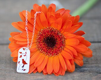 Bird on a Branch Necklace Hand Sawn from Sterling Silver