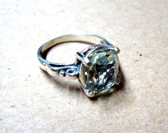 Ring Green Amethyst in sterling silver - custom size Fair Trade, eco-friendly, Made in USA - clear Caribbean Ice engagement anniversary