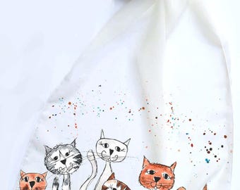 Chiffon scarf, cat scarf, animal scarf, cream scarf, unique scarf, Christmas gift, for her