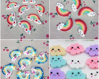 Rainbow Cabochon, Rainbow Flatback, Resin Rainbow, Cloud Cabochon, Cloud Flatbacks, Resin Cloud, Kawaii, Embellishments, Applique, Decoden,