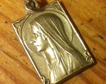 Antique Large French Religious Catholic Medal Virgin Mary / Lourdes Antique Pendant Old Charm jewelry