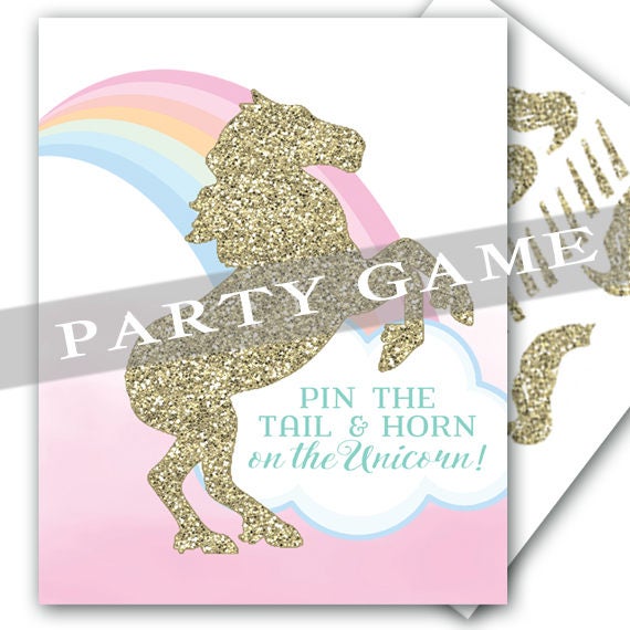 Pin the Tail and Horn on the Unicorn Party Game Instant