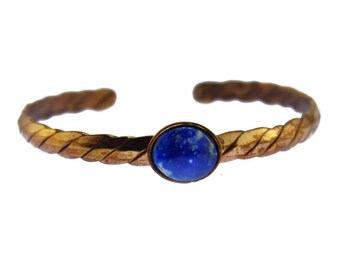 Blue and Copper Cuff Bracelet, Copper Wire Cuff Bracelet, Twisted Copper Cuff Bracelet, Men's Cuff Bracelet