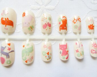 24 Kawaii Kitty Fake Nails / Cat Nails / Kitty Nails / False Nails / Press on Nails / Acrylic Nails / Kawaii / Cute / Nails