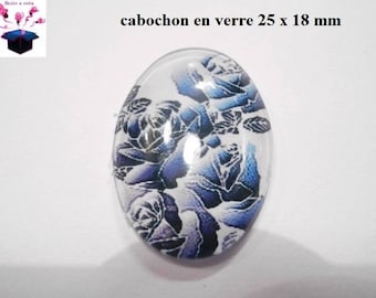 1 cabochon glass 25mm x 18mm flowers theme