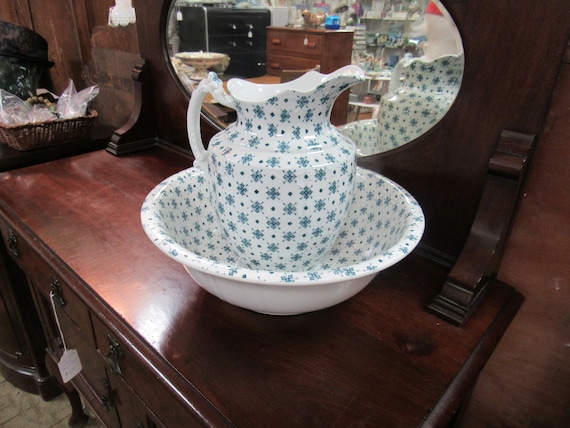 Antique washbasin bowl and water pitcher