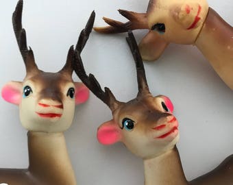 Vintage 50s 60s Christmas Rubber Reindeer Lot