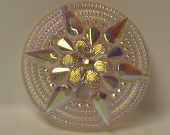 Pink Handmade Glass Czech Button 35mm Iridescent Rainbow Blue Gold Accents