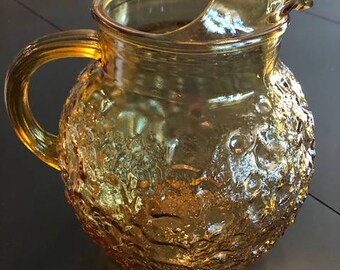 Vintage Anchor Hocking Amber Glass Pitcher Lido Milano Pattern