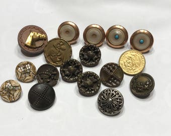 17 piece odd Vintage metal button mix, 14-18 mm (32)