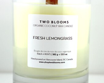 Fresh Lemongrass Organic coconut wax wood wick Candles 13.5 oz, Natural Candle Victoria, BC Vancouver Island Canada