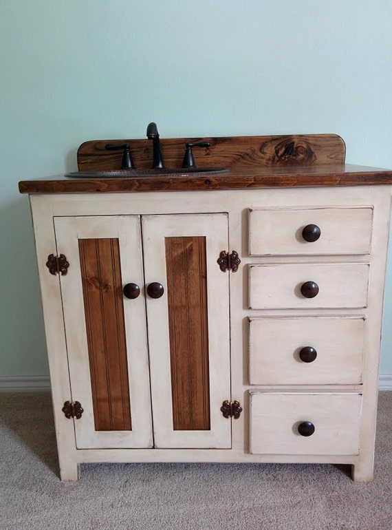 Bathroom Vanity with Sink - Rustic Bathroom Vanities - Custom Made - 36" - Rustic Bathroom Vanity with sink - Farmhouse - Copper sink