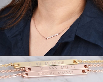 Personalized Bar Necklace • Custom Bar Necklace • Roman Numeral Necklace • Coordinate Necklace • Bridesmaid Gifts • Gold Bar Necklace