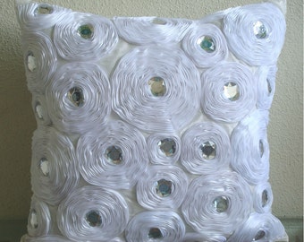White Heaven - Pillow Sham Covers - 24x24 Inches Silk Pillow Sham Cover with Satin Embroidery