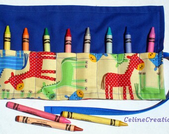 Crayon Roll Up Crayon Holder Ponies In Bermuda - Holds 8 Crayons