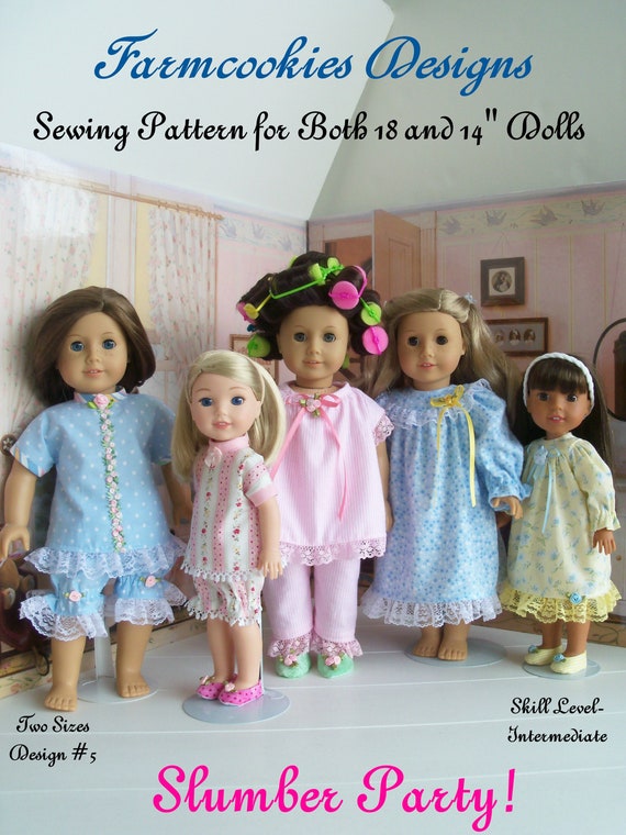 2 Sizes! Fits Like American Girl Doll Clothes and Wellie Wisher doll Clothes. PRINTED SEWING PATTERN /Slumber Party! for Both Size Dolls